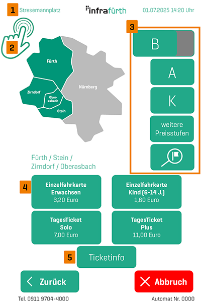 Erklärung Oberfläche Fahrkartenautomat